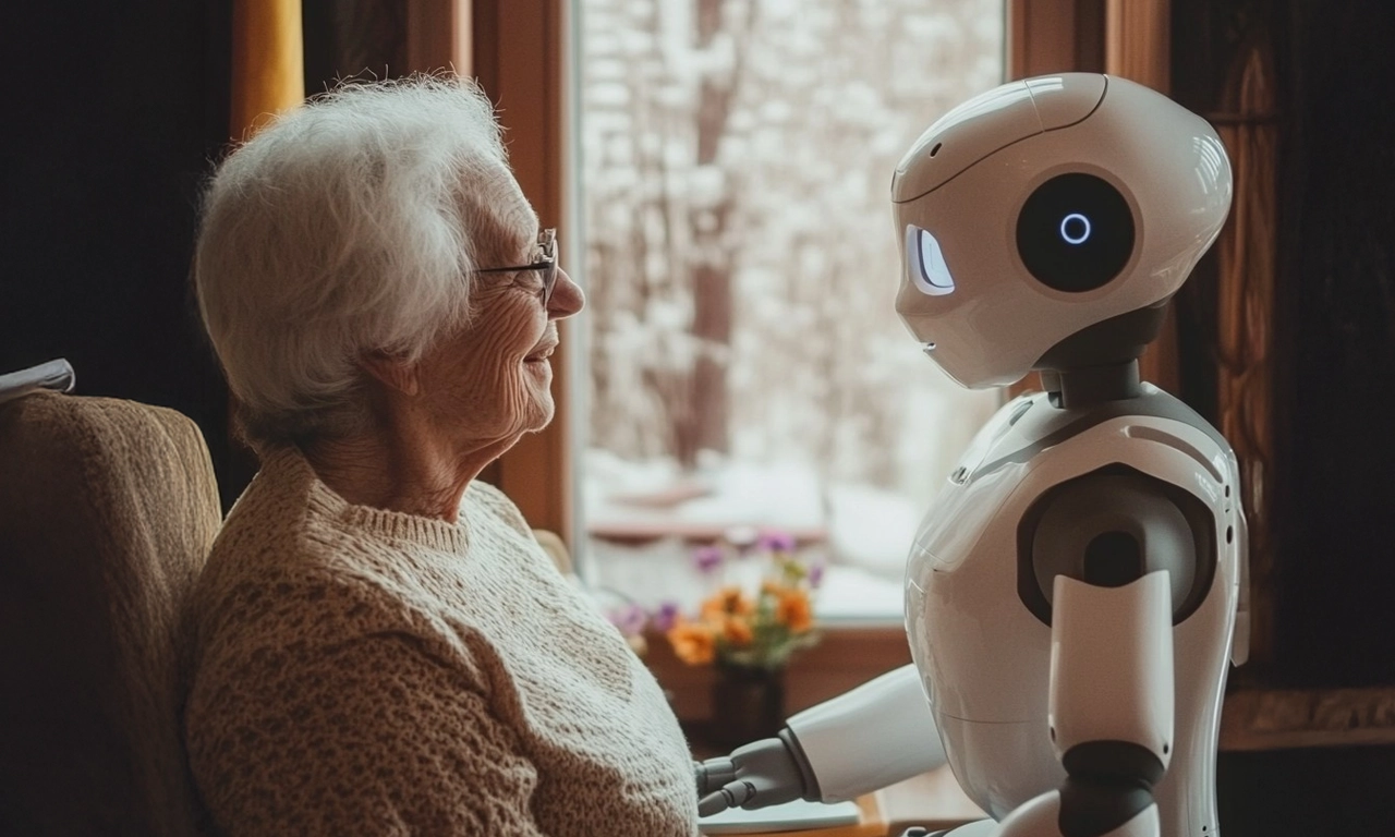 abuela con robot asistente